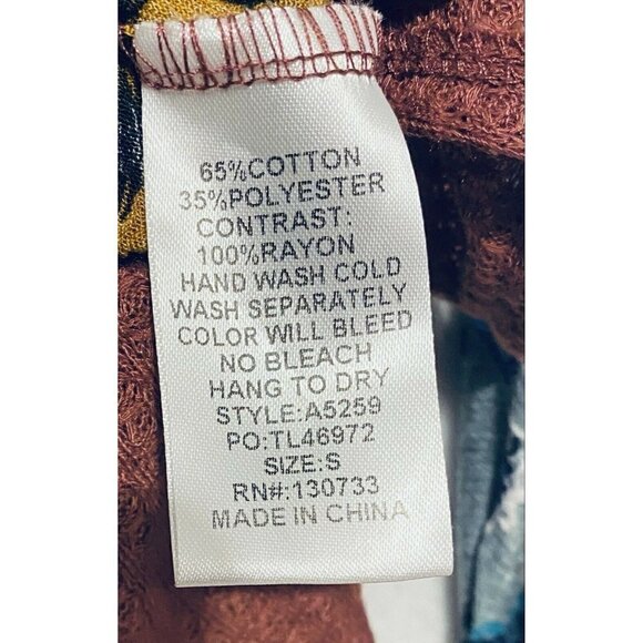 Umgee Womens Waffle Mixed Fabric Sleeve Top Cheetah Southwestern Small - Picture 6 of 7